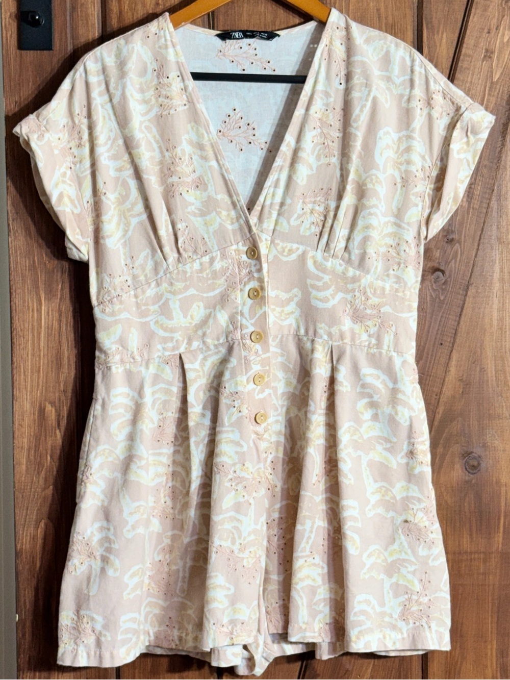 Zara Pale Pink Floral Button-Front Romper